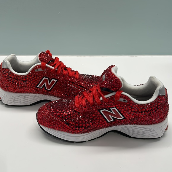 Custom Ruby Red Jeweled New Balance 2002r, boys size 5 - fits women sizes 6 - 7 - Picture 4 of 7